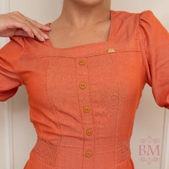 Imagem do Vestido Midi, Godê, Viscojeans, Telha, Elástico Manga, Lástex Cintura, Zíper Lateral, Rosarrara BM1263
