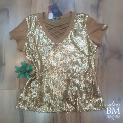 Blusa Paetê Detalhe Trançado Decote Monia BM0427