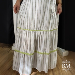 Vestido Longo Branco, Voil Bordado, Aplique Sianinha, Forro, Cinto, Kauly BM1185 na internet
