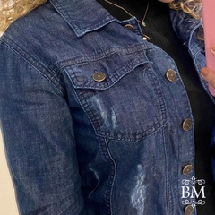 Jaqueta Jeans com Gola, Botões Frontal, Bolsos, Detalhe Puídos, Fagian BM0824 - comprar online