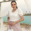 Blusa soltinha, Branca, Viscolinho, Decote Redondo, Manga Princesa, Fagian BM1235