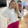 Camisa Branca, em Crepe, Manga Longa, Punho, Gola, Fechamento Botão Frontal BM1024B