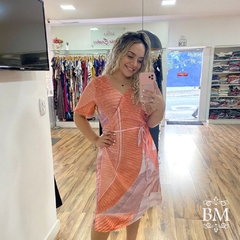 Vestido Elegant Flow, Plano de Poliéster, Transpassado, Coral, Mirasul BM0900
