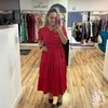 Vestido em Brim, Vermelho, Decote V, Manga Princesa, Saia 2 Marias, Cinto, Fagian BM1176