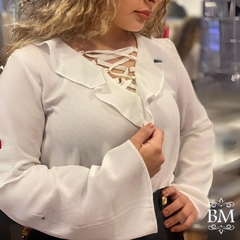 Blusa Glicinia em Crepe, Manga Longa, Off Whith Quintess BM0428 - comprar online