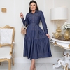 Vestido Godê, Viscojeans Escuro, Manga Longa, Fechamento Botões, Bolso Lapela, Saia 3 Marias , Rosarrara BM1205