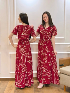 Vestido Longo, Vermelho, Crepe Flow, Elástico Cintura, Faixa, Forro, Collucci BM1303 - loja online