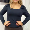 Blusa Visco, Preto, Manga Longa Bufante, Decote Redondo, Mirasul, BM0961