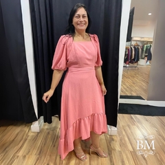 Vestido Mullet Rosé, Crepe, Lastex Cintura, Forrado, Colluci BM1186R - comprar online