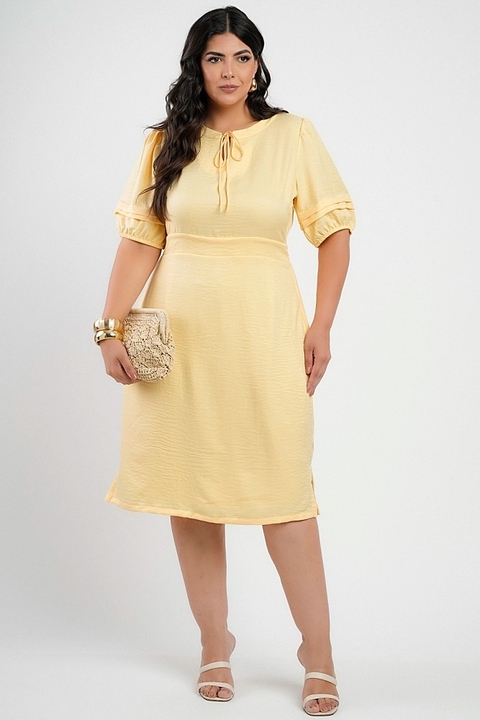 Vestido Midi Crepe Twill Tubinho Com Amarração Amarelo ,Dona Charme BM1296 - comprar online