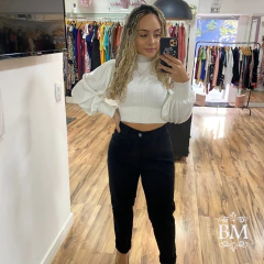 Calça Brim, Preta, Corte Reto, Donna K, BM0971