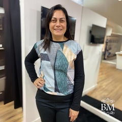 Blusa de Malha Plano, Print Color, Estampa Frontal Verde, M/L, Gola Redonda, Mirasul BM0956