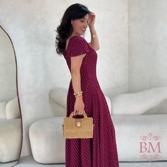 Imagem do Vestido Maxi Midi, Godê, Viscolinho, Marsala, Poá, Lastéx Costa, Forro, Menina Bella BM1270M