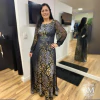 Vestido Longo, Preto Estampado, Crepe Malha, Manga Longa Tule, Forro, Lara Valentina BM1147