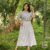 Conjunto em Tricoline, Listrado, Bege, Bolsos, Saia Evasê, Elástico Cós, Forro, Menina Bella BM1171