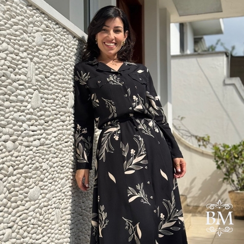 Chemisiê em Viscolinho, Preto, Viscolinho, Mangas Longas, Cinto, Forro Saiote, Menina Bella BM1280 - comprar online