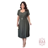 Vestido Midi, Verde, Malha Texturizada, Manga Punho, Decote Quadrado, Cinto Elástico, Dona Charme BM1272