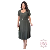 Vestido Midi, Verde, Malha Texturizada, Manga Punho, Decote Quadrado, Cinto Elástico, Dona Charme BM1272