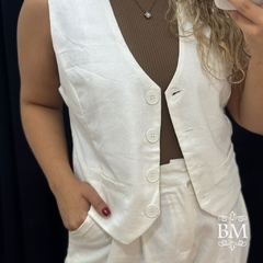 Conjunto Off White, Calça e Colete, Linho, Forro, Botões Forrados, Bolsos BM1223O - comprar online