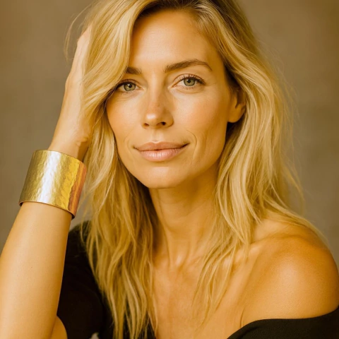 BRACELETE LARGO DOURADO MARTELADO - comprar online