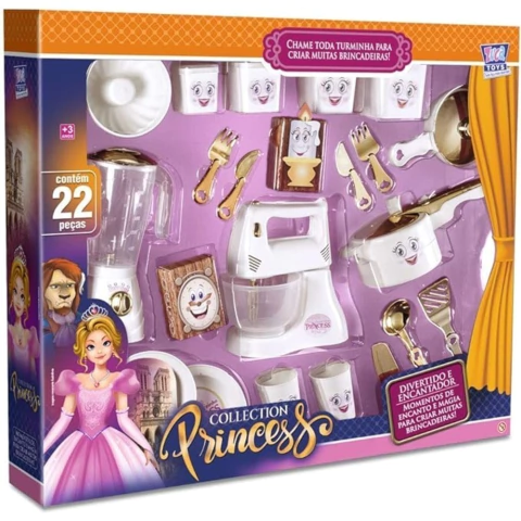 Show de Cozinha da Princesa - Kit de Batedeira + liquidificador Infantil - Collection Princess - Bela E A Fera - 22 Peças - Zuca Toys