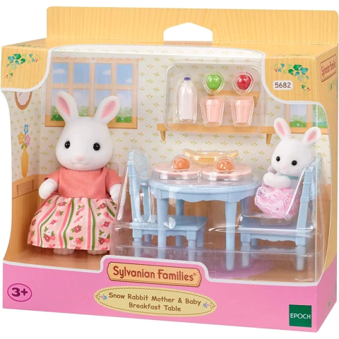 SYLVANIAN FAMILIES - MESA DE CAFÉ DA MANHÃ - MAMÃE E BEBÊ COELHO DAS NEVES- EPOCH