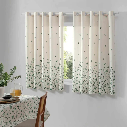 Cortina de Cozinha Translúcida Döhler Botânica 200x150cm - Folhas Verdes - Zaza Enxovais