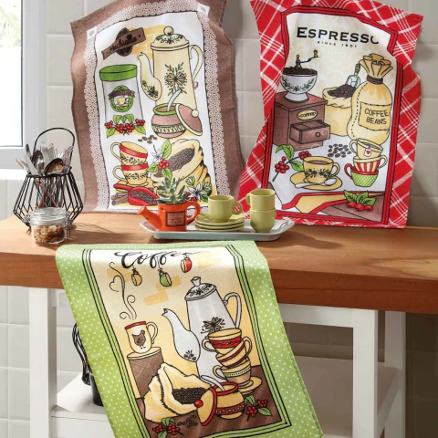 Kit Pano de Prato Atoalhado Döhler Coffee 3 Peças - 100% Algodão - Zaza Enxovais