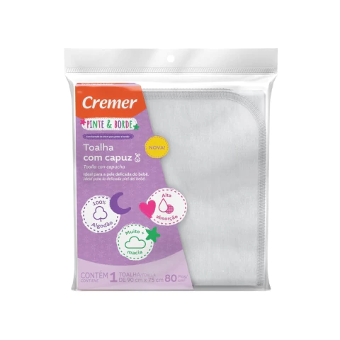 Toalha Com Capuz Pinte e Borde Cremer - Zaza Enxovais