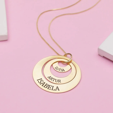 Colar nomes filhos circulos - Banhado ouro 18k