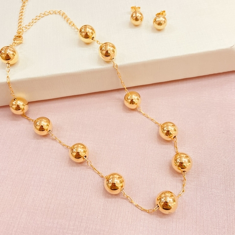 Conjunto bolas GG - banhado a ouro 18k
