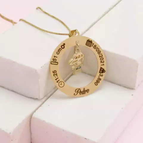 Colar mandala nome filho/filha - Banhado ouro 18k