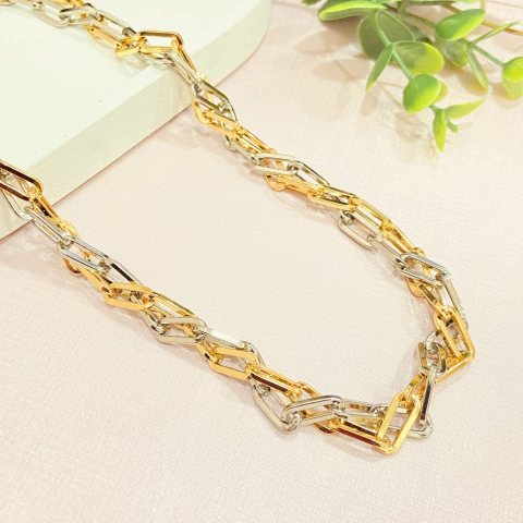Choker 2 tons elos cartier gg- - banhado a ouro 18k - Ródio branco ALT
