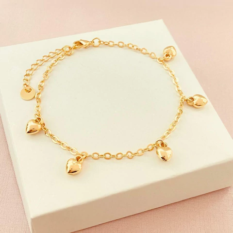 Pulseira corações - banhado ouro 18k - comprar online