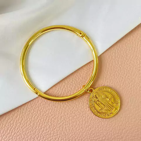 Bracelete medalha São Bento - Banhado a ouro 18k