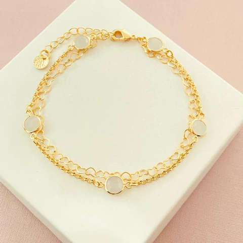 Pulseira dupla coração - banhado ouro 18k - comprar online