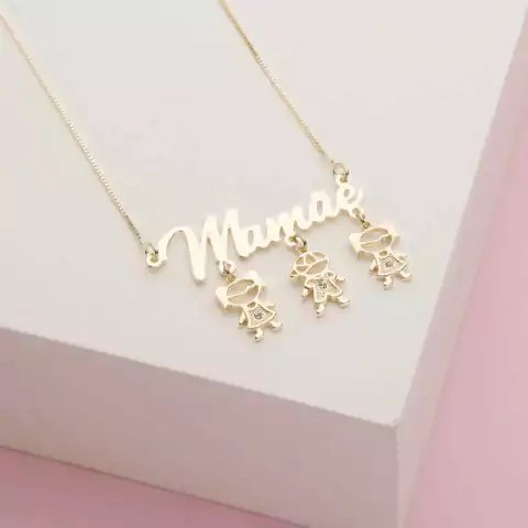 Colar mamãe e filhos - Banhado ouro 18k