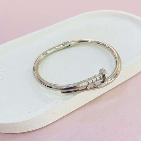 Bracelete masculino prego -banhado a Ródio branco