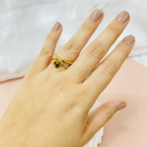 Anel pingente de coração - Banhado a ouro 18k