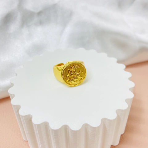 Anel masculino São Jorge - Banhado a ouro 18k / Ródio branco