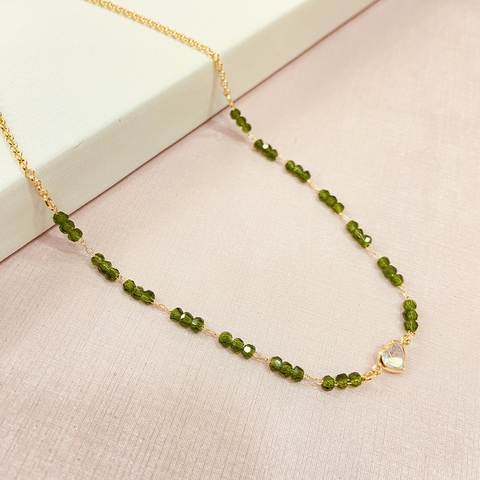 Choker cristais verdes e coração - Banhado a ouro 18k C-B - comprar online