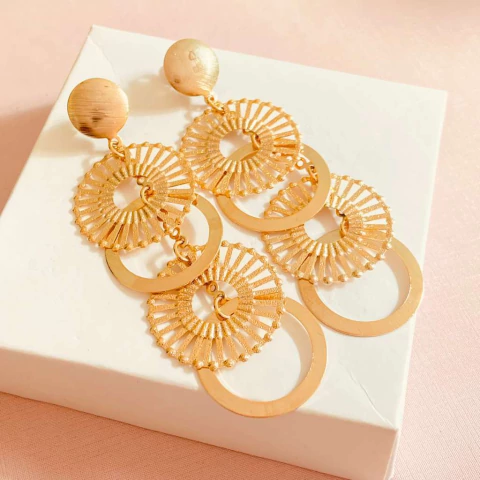 Brinco longo circulos F 1498 - banhado ouro 18k - comprar online