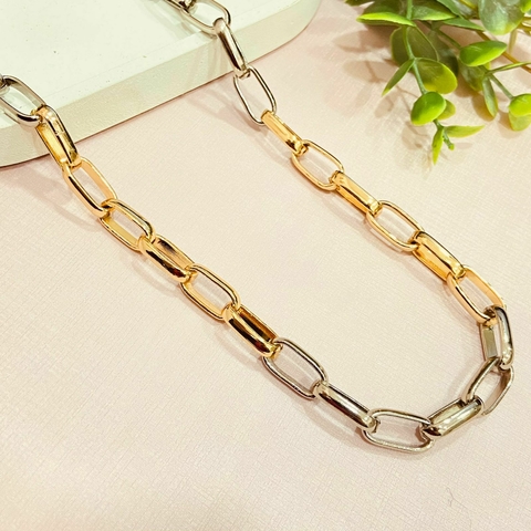 Choker 2 tons elos cartier gg - banhado a ouro 18k - Ródio branco ALT