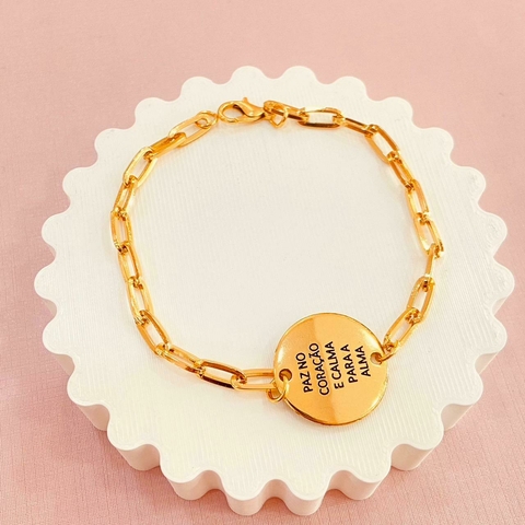 Pulseira paz no coração e calma para alma - banhado a ouro 18k -