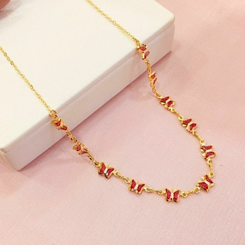Choker borboleta vermelha - banhada a ouro 18k - comprar online