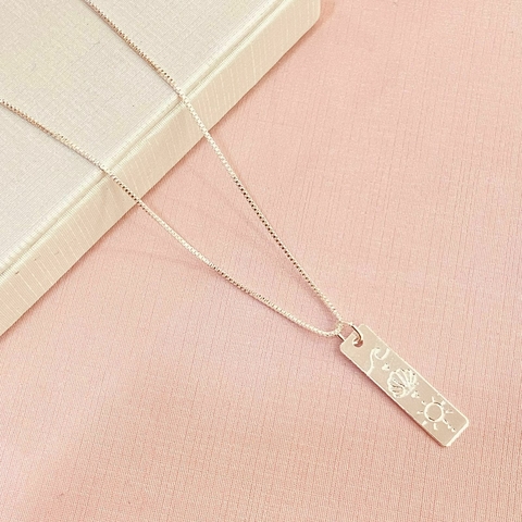 Colar placa praia - Banhado a prata 925