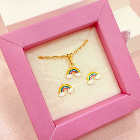 Conjunto infantil arco íris - banhado a ouro 18k