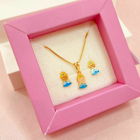 Conjunto infantil princesa - banhado a ouro 18k