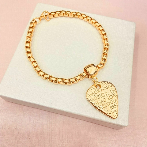 Pulseira elos veneziano e pingente músical - banhada a ouro 18k