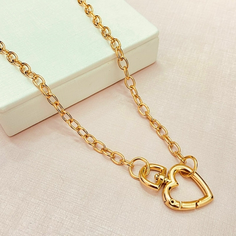 Colar elos e fecho coração - banhado a ouro 18k - comprar online